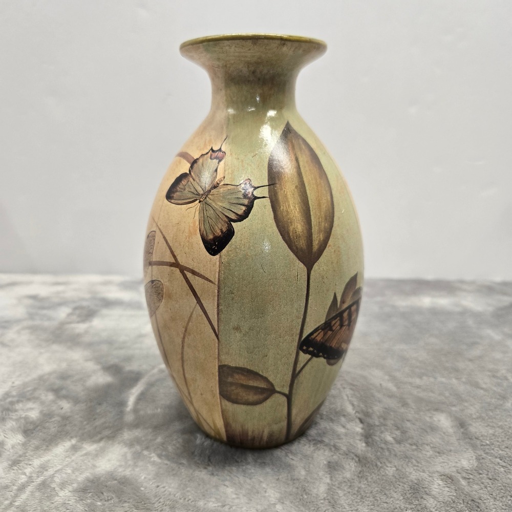 Decorative Butterfly and Dragonfly‎ Ceramic Bud Vase Earthy Botanical 7.25 inch